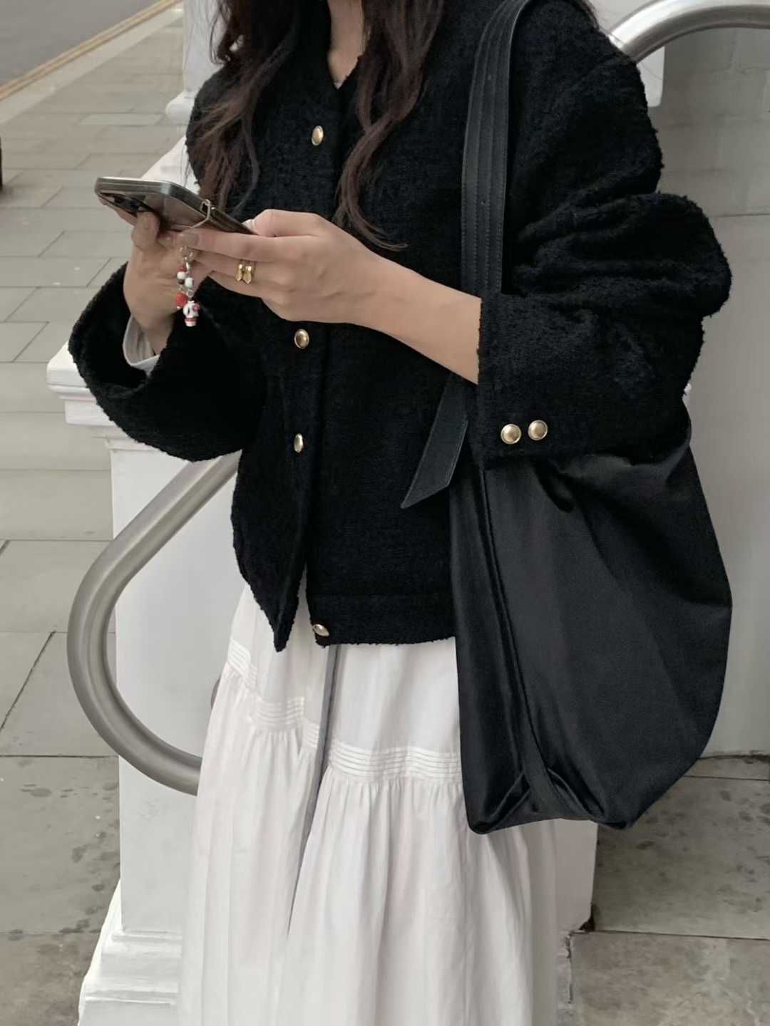 A61.小V家羊毛棒球領小香外套