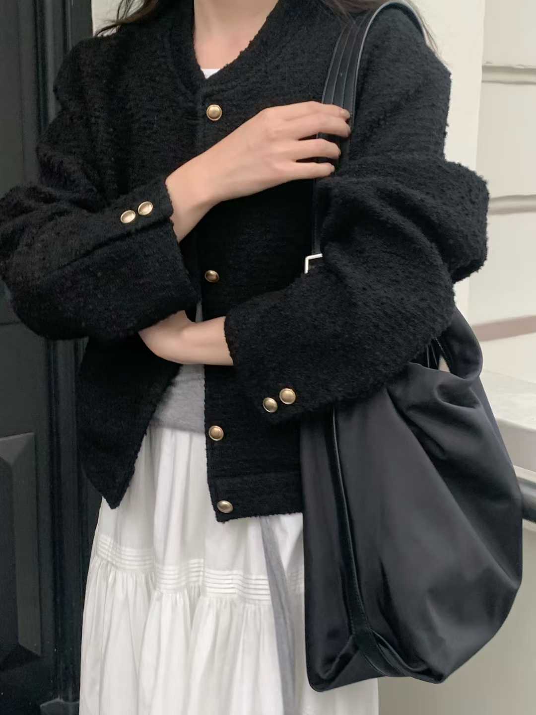 A61.小V家羊毛棒球領小香外套