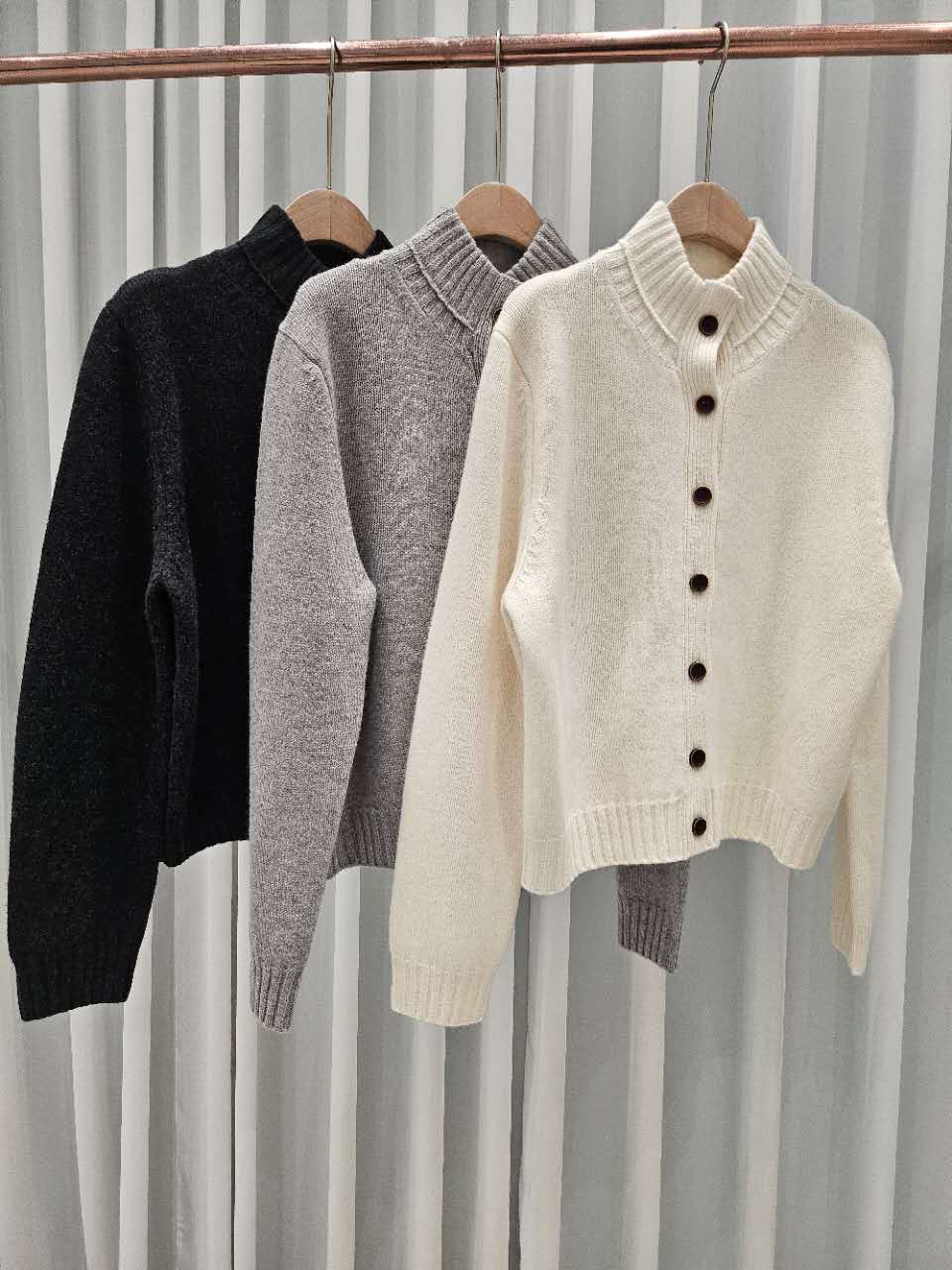 星星家微立領100%羊毛排釦外套