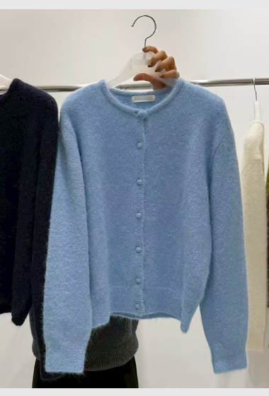 B75.質感家圓領同色包釦針織外套