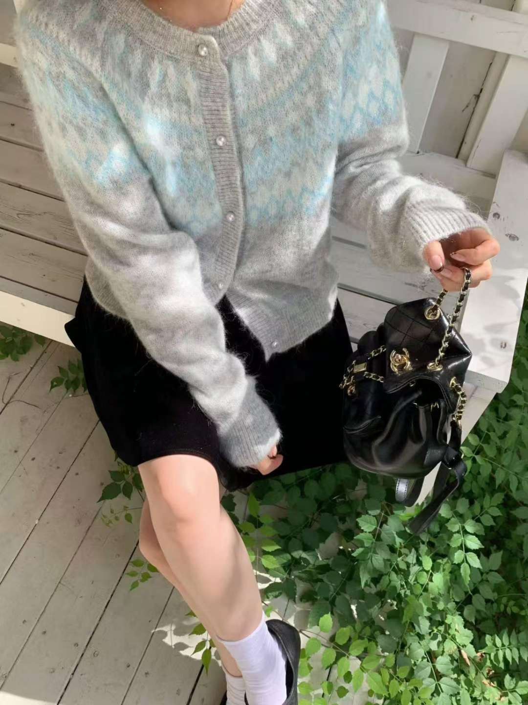 B104.可可家夢幻印花羊毛排釦外套