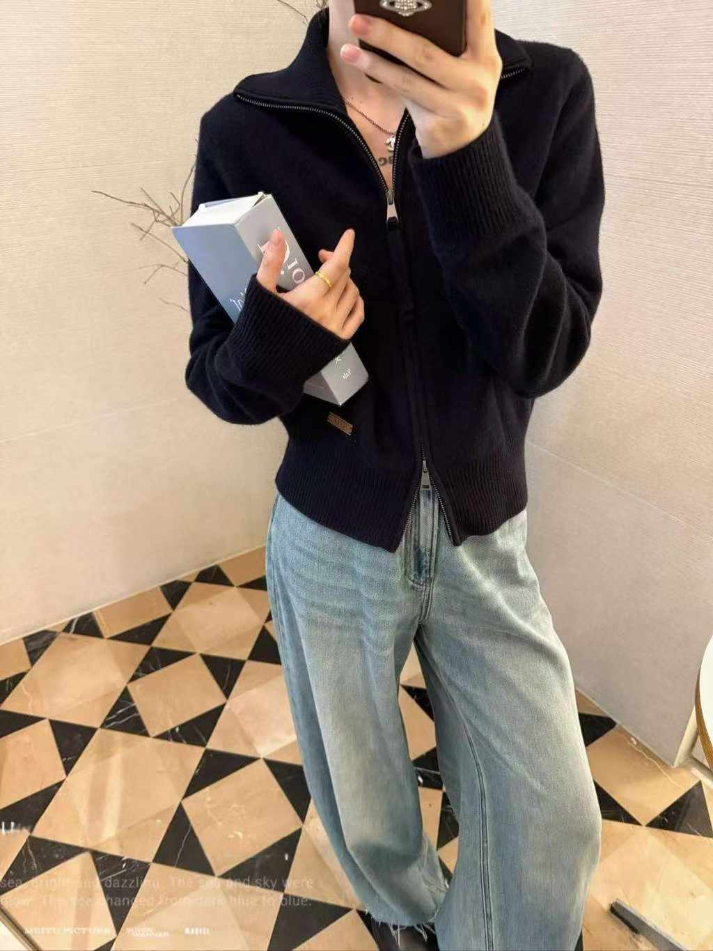 B81.可可家率性翻領拉鍊羊毛外套