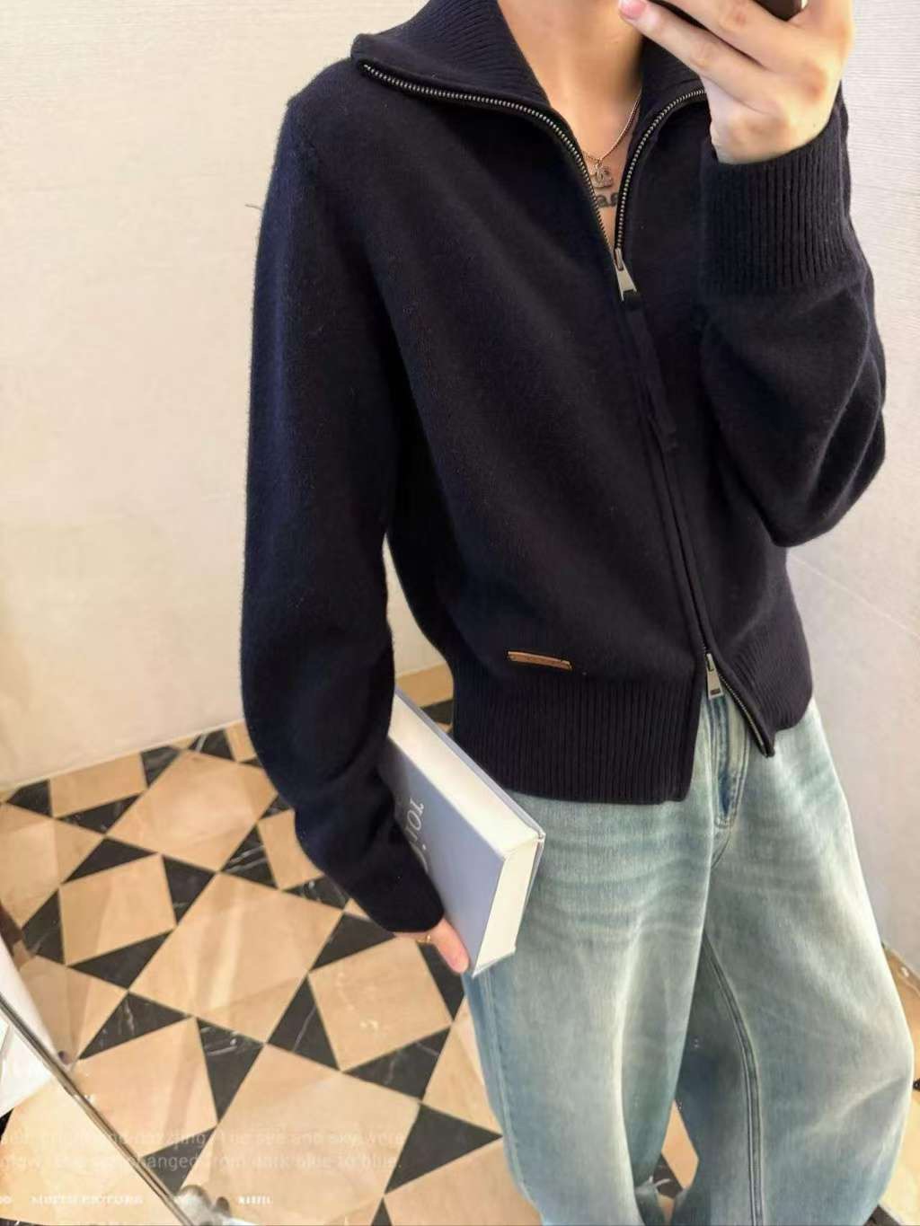 B81.可可家率性翻領拉鍊羊毛外套