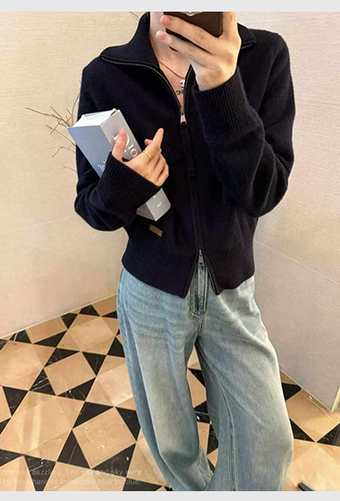B81.可可家率性翻領拉鍊羊毛外套