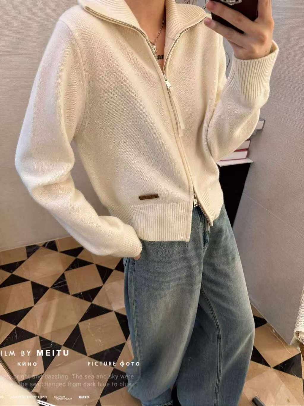 B81.可可家率性翻領拉鍊羊毛外套