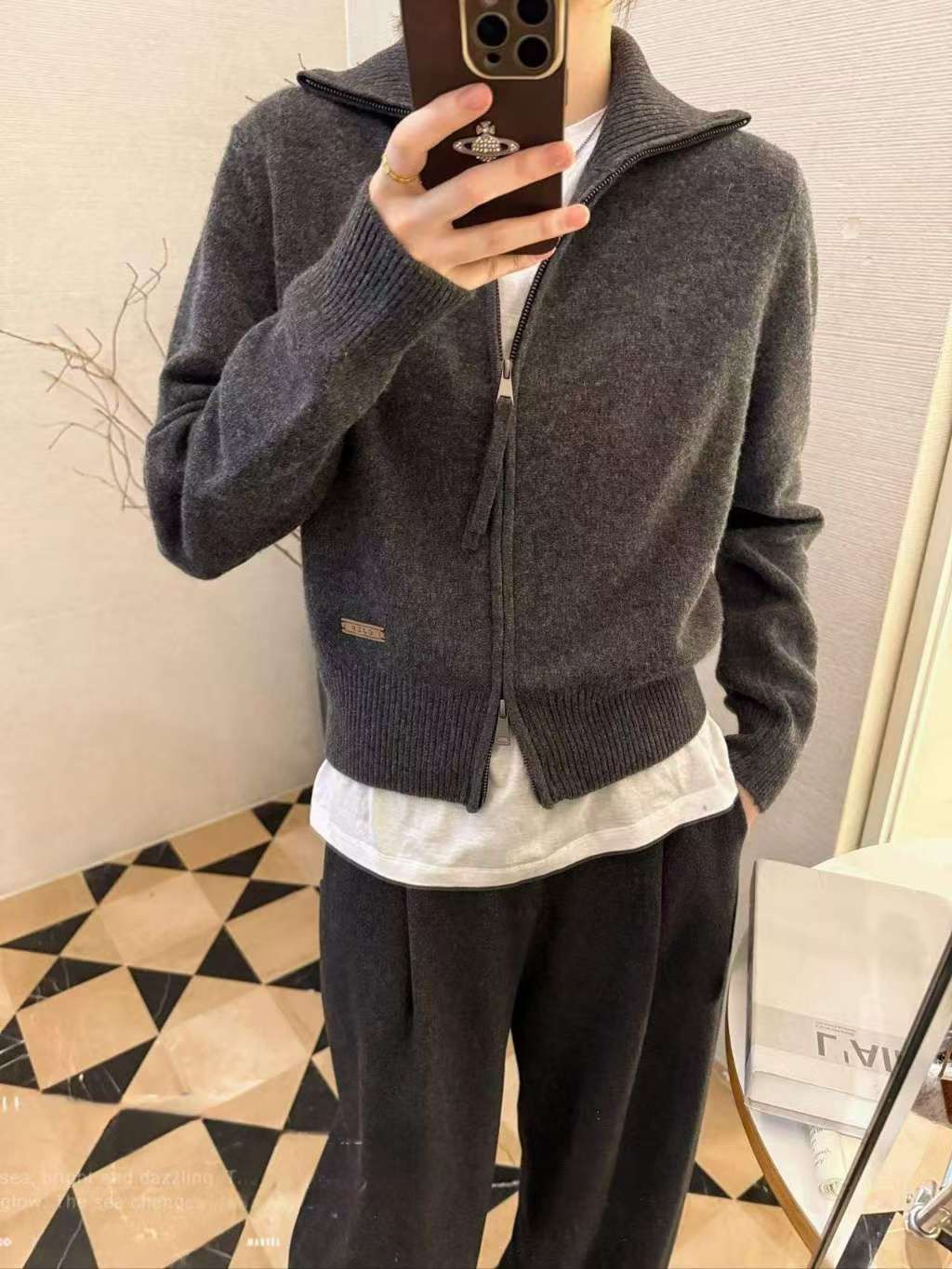 B81.可可家率性翻領拉鍊羊毛外套