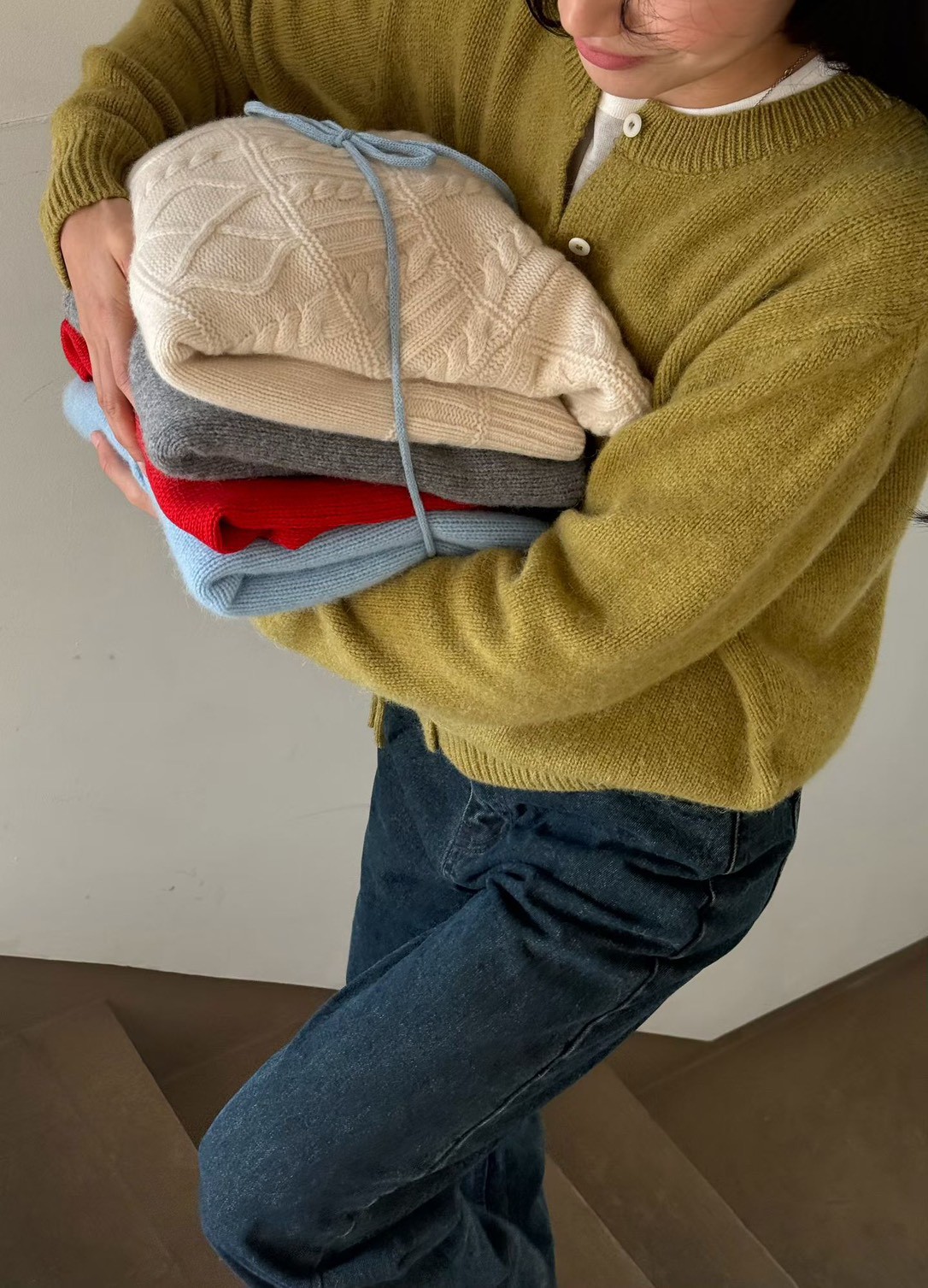 B44.瘦瘦歐膩高級綁帶毛衣小外套