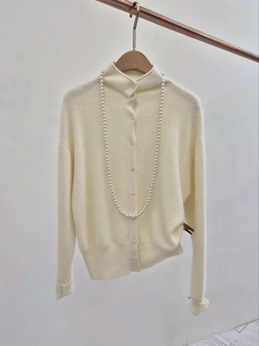 B69.可可家半高領小排釦毛衣外套