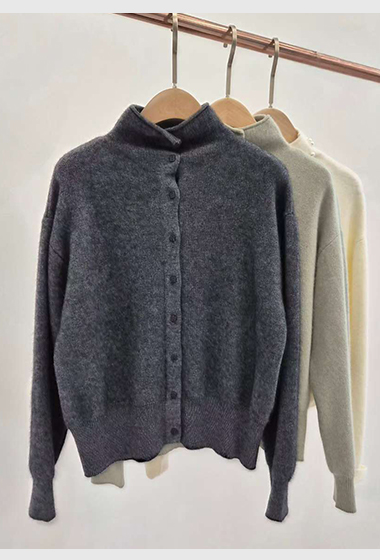 B69.可可家半高領小排釦毛衣外套