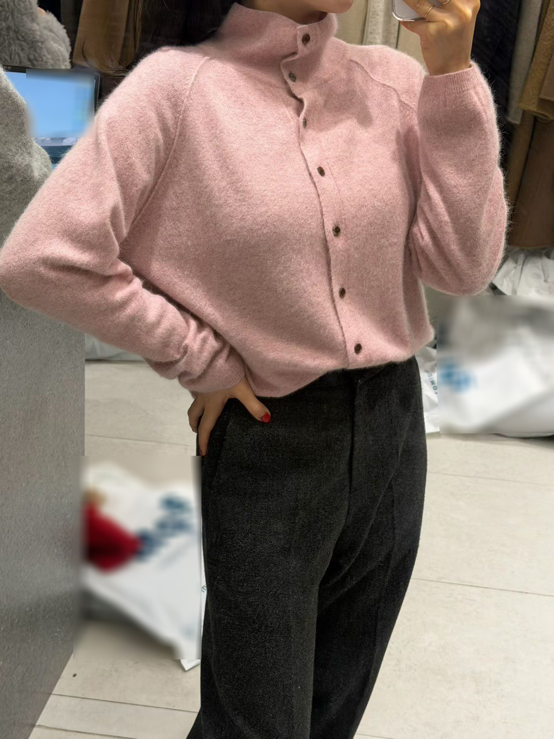 B35.質感家粉彩立領排釦毛衣