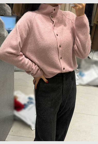 B35.質感家粉彩立領排釦毛衣