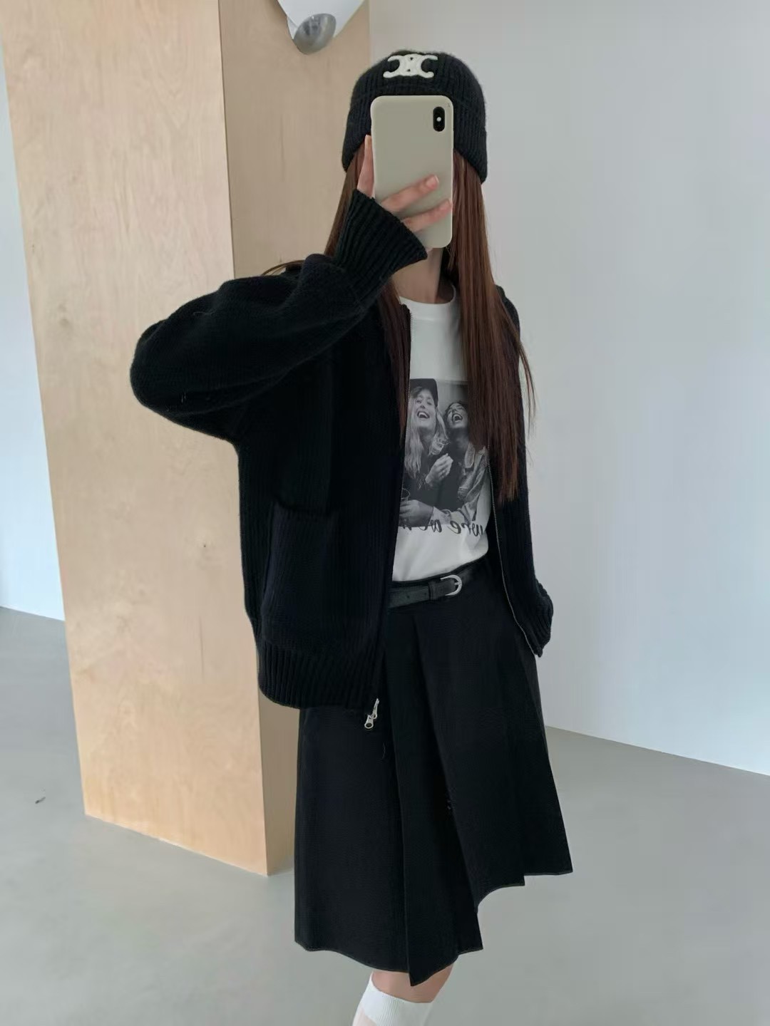 B43.灰階翻領毛衣拉鍊外套