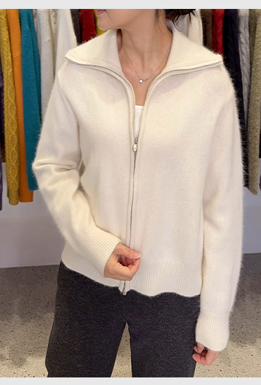 B23.完美翻領拉鍊40%浣熊毛衣外套