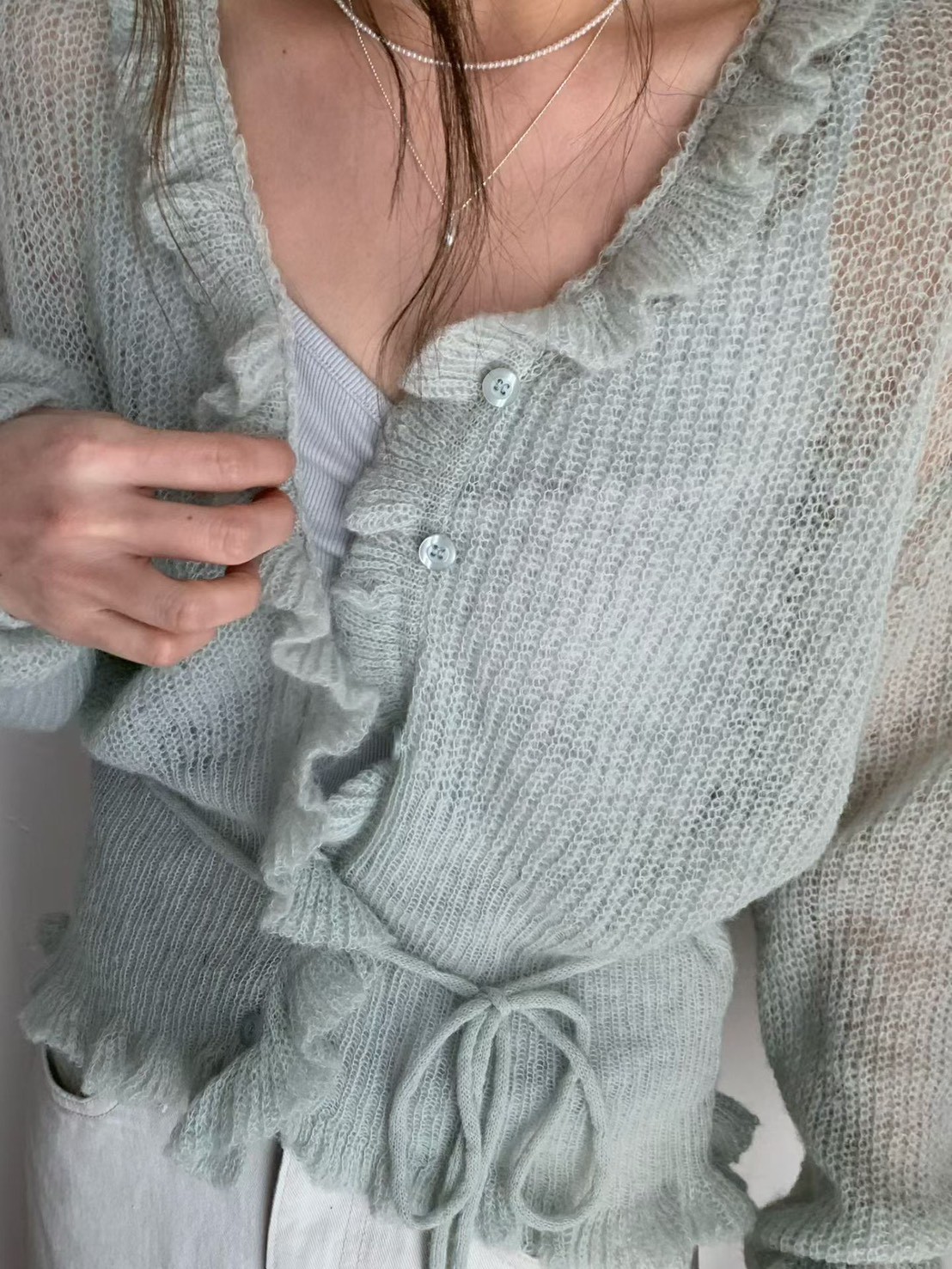 B57.浪漫小波浪粉彩針織小外套