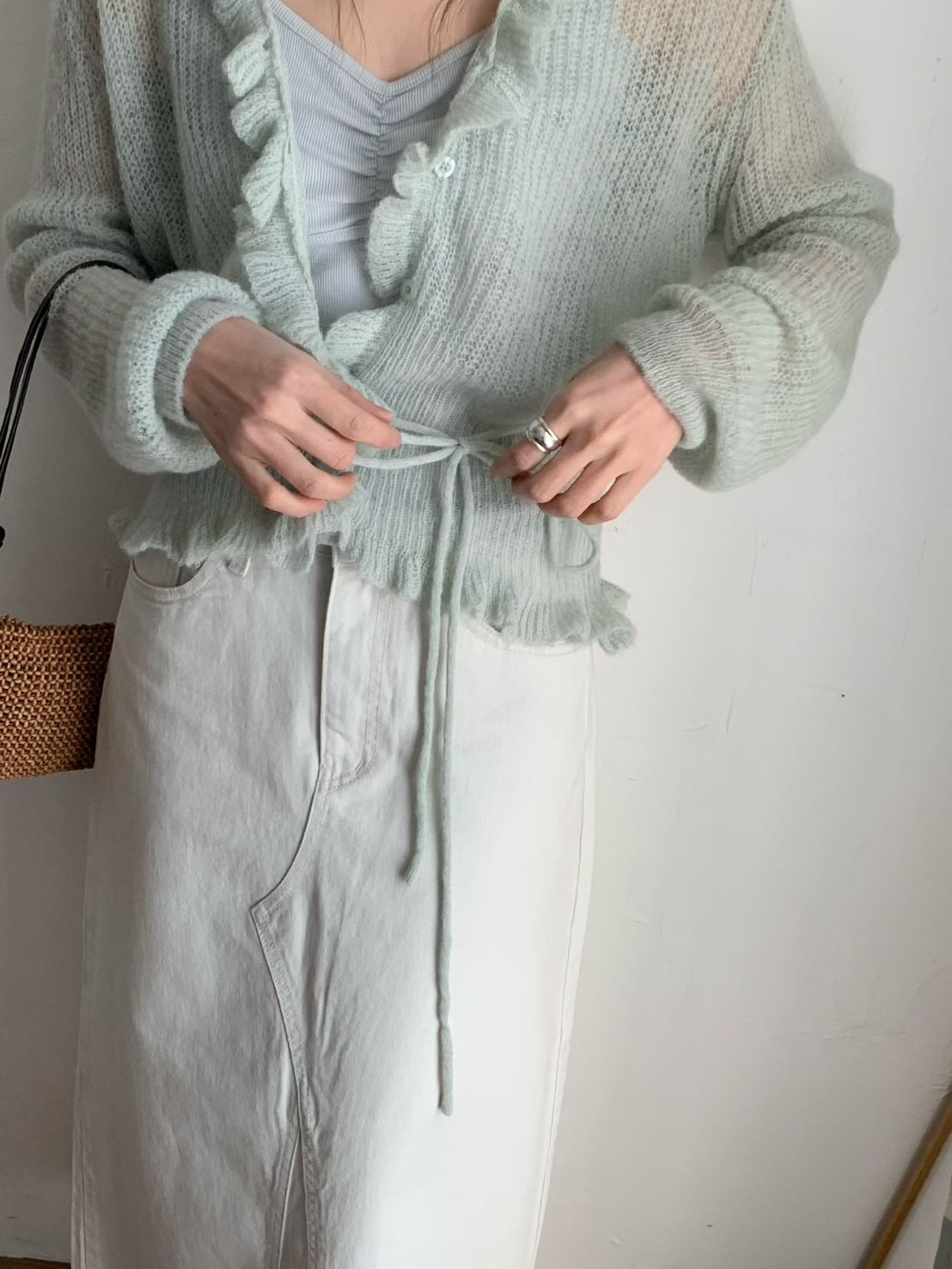 B57.浪漫小波浪粉彩針織小外套