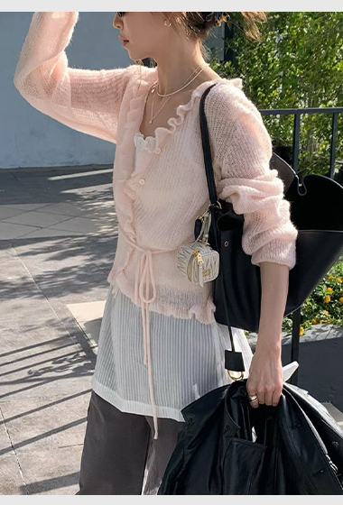 B57.浪漫小波浪粉彩針織小外套