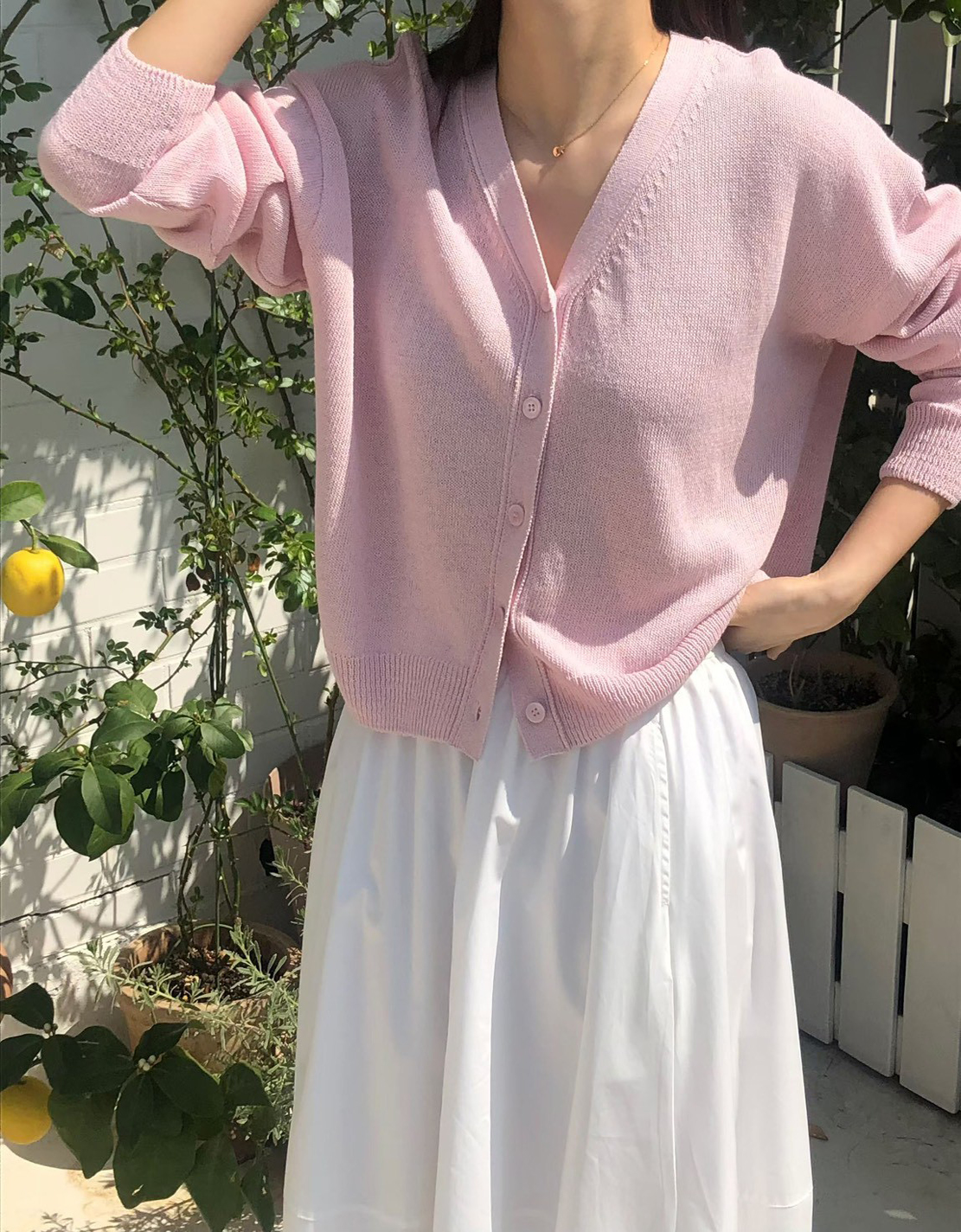 星星家亞麻混紡V領針織小外套