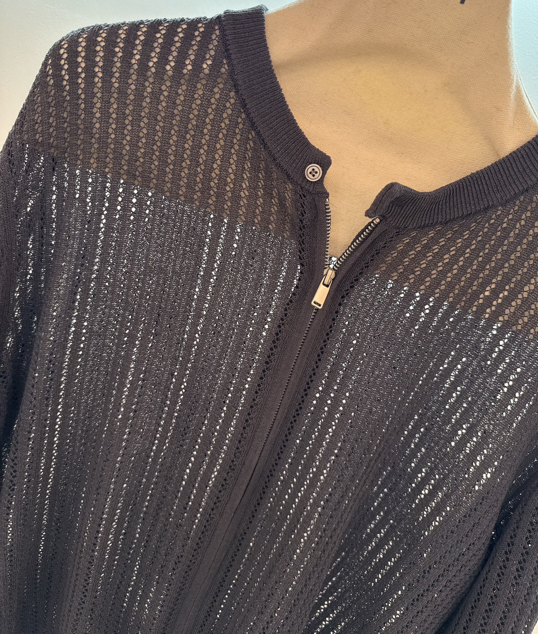 A12.單釦拉鍊洞洞針織小外套