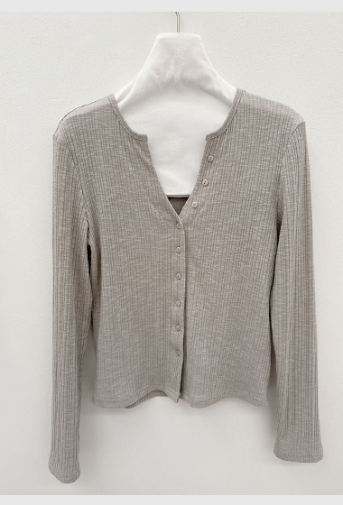 B40.顯瘦坑條圓V排釦造型上衣