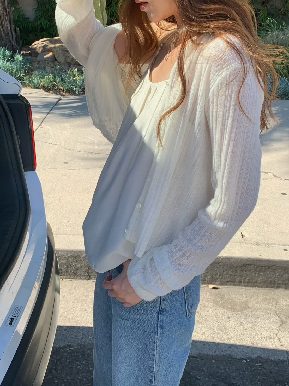 B27.大V家粉嫩坑條小外套