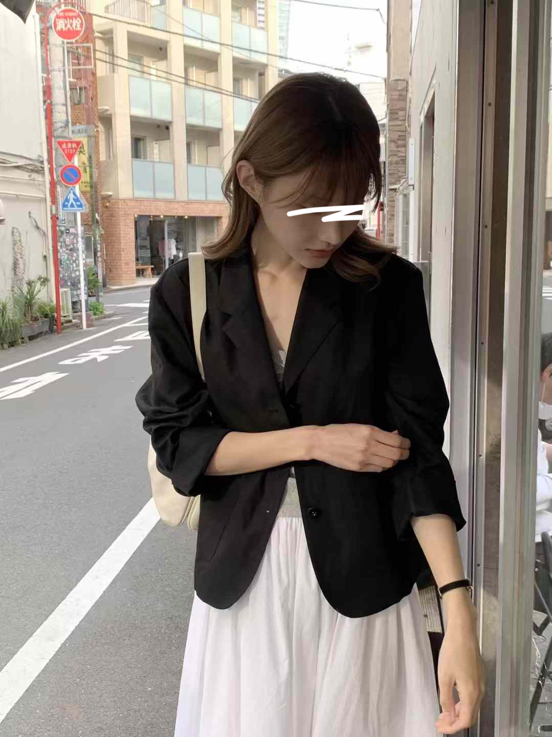 B21.韓國簡約棉麻西裝外套