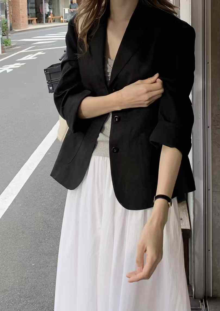 B21.韓國簡約棉麻西裝外套