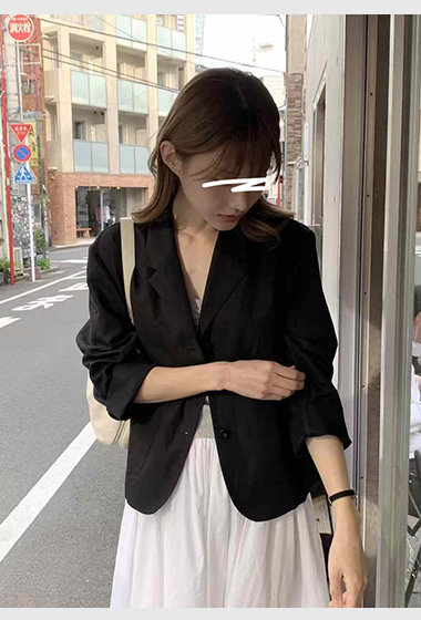 B21.韓國簡約棉麻西裝外套