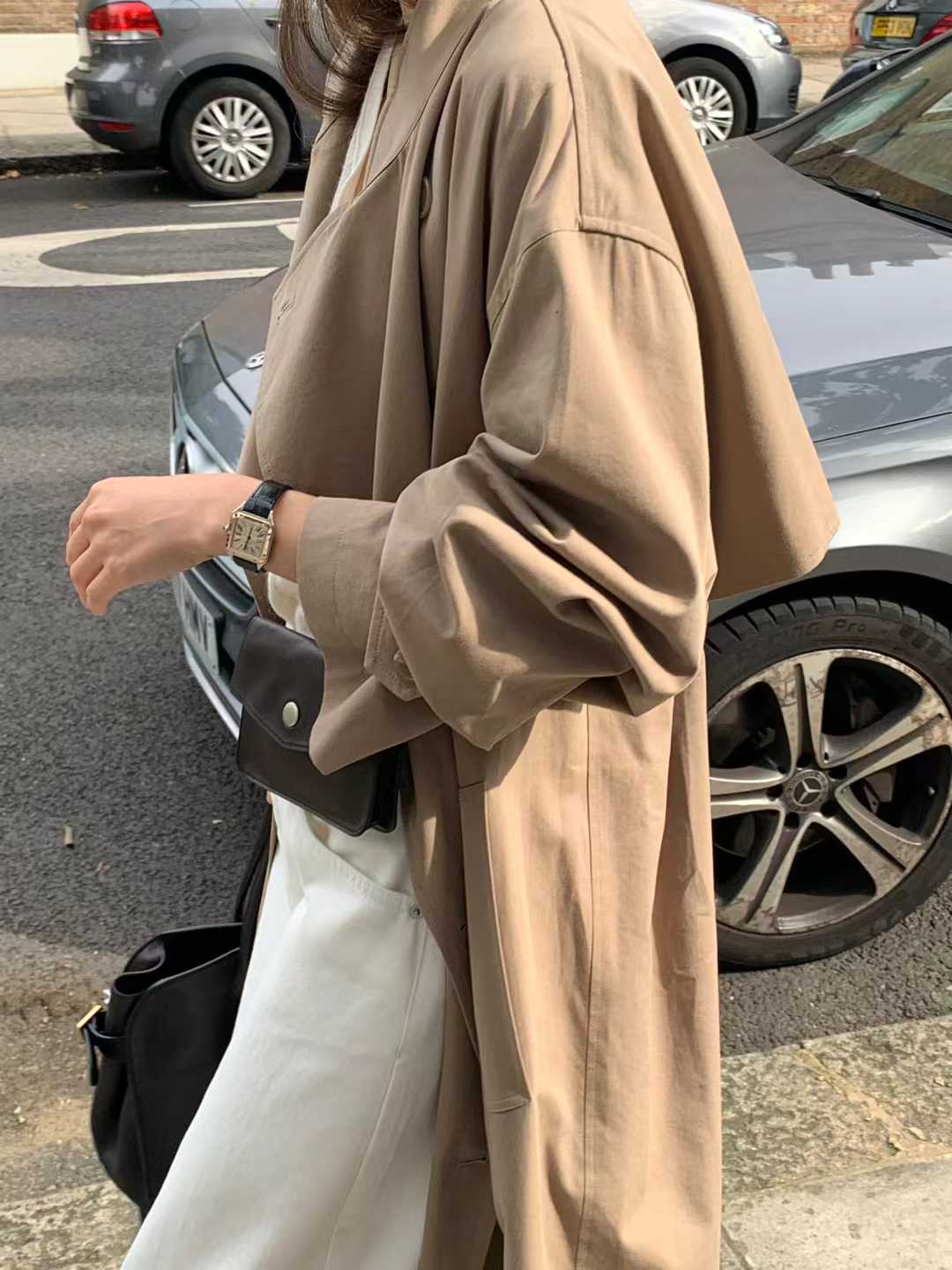 B100.顏值家時髦雙排釦長版風衣外套