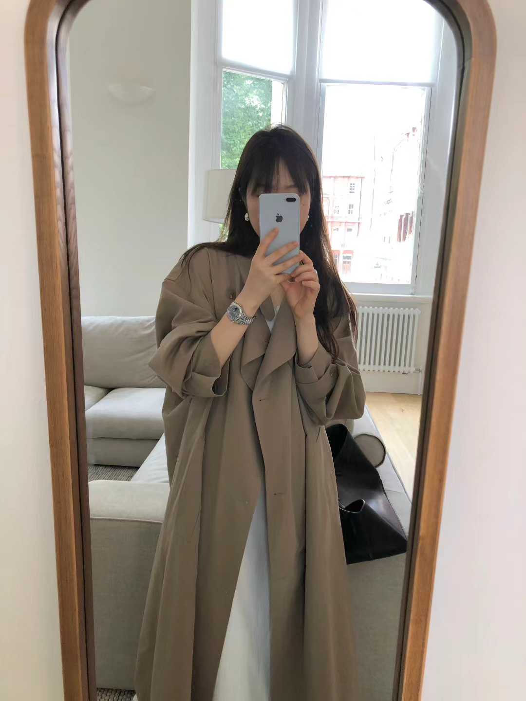 B100.顏值家時髦雙排釦長版風衣外套