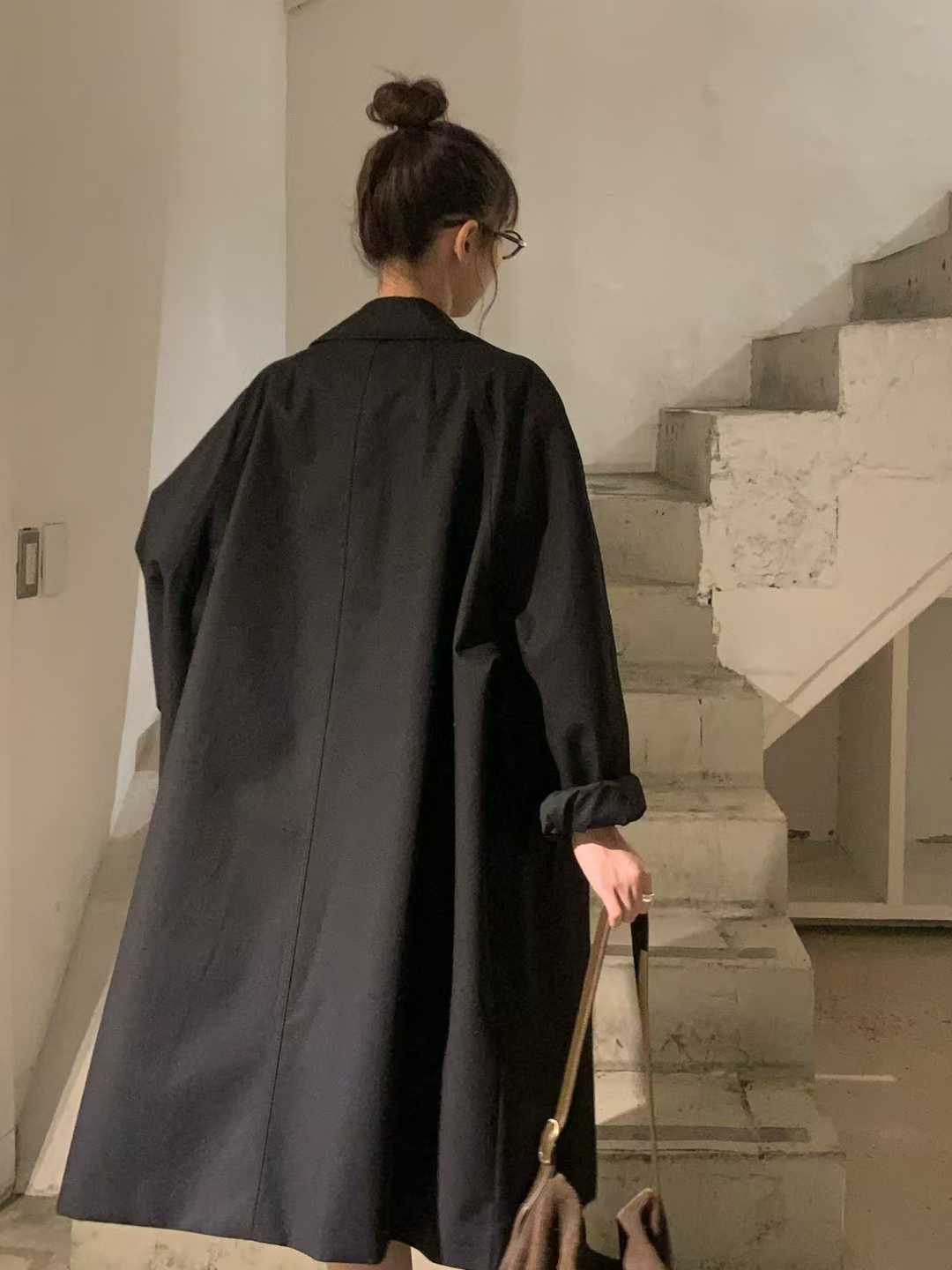 小V家雙排釦簡約長版風衣外套