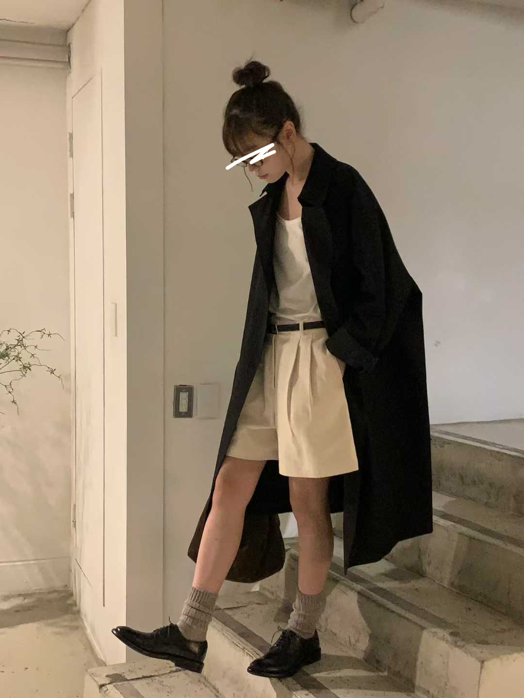 小V家雙排釦簡約長版風衣外套