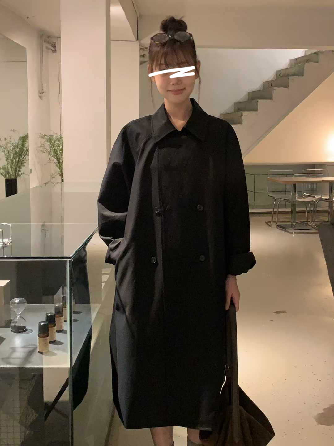小V家雙排釦簡約長版風衣外套