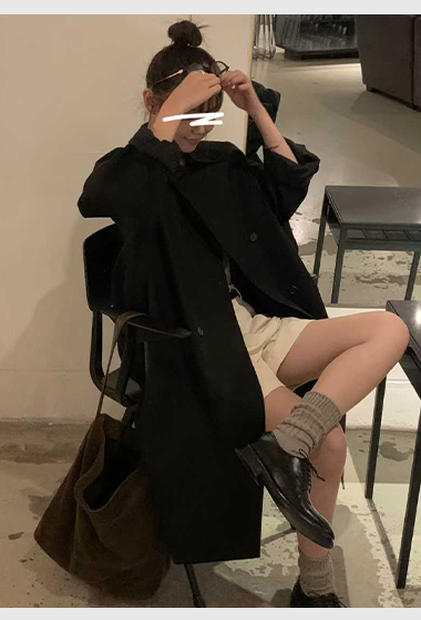 A72.小V家雙排釦簡約長版風衣外套
