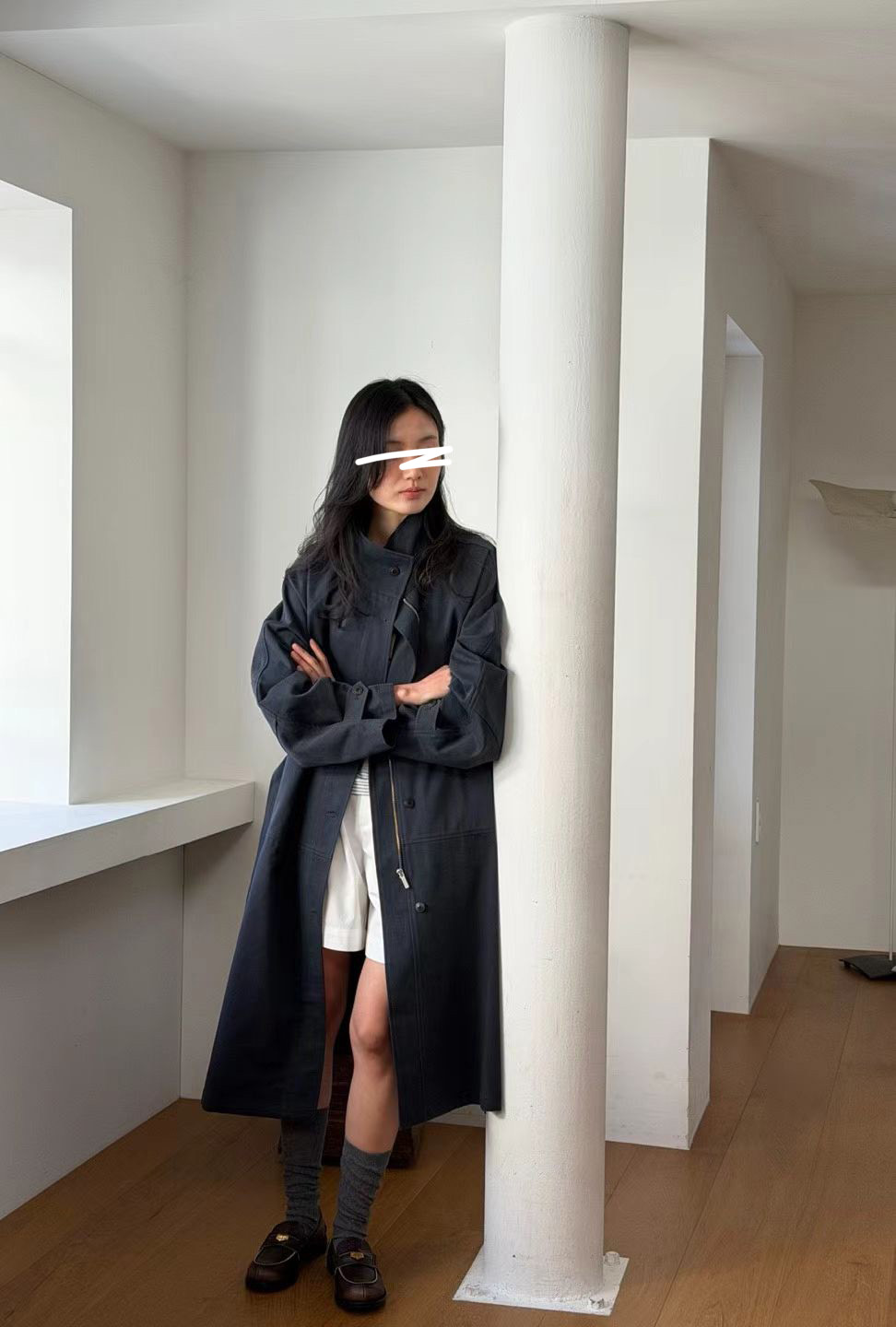 B34.瘦瘦歐膩早春立領剪接風衣長外套