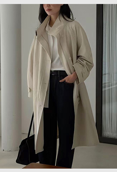 B34.瘦瘦歐膩早春立領剪接風衣長外套