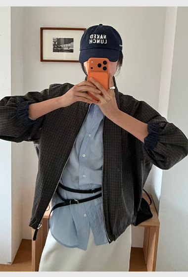 B31.瘦瘦歐膩雙面穿搭格紋防風外套