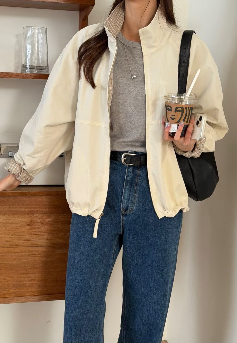 B31.瘦瘦歐膩雙面穿搭格紋防風外套