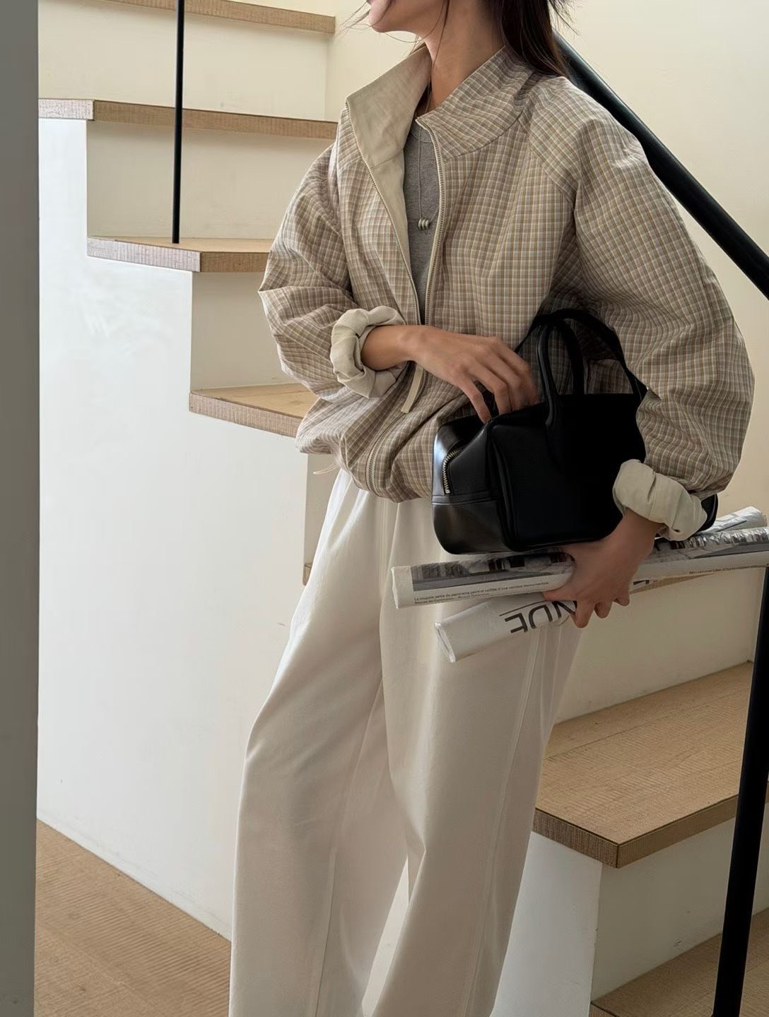 B31.瘦瘦歐膩雙面穿搭格紋防風外套