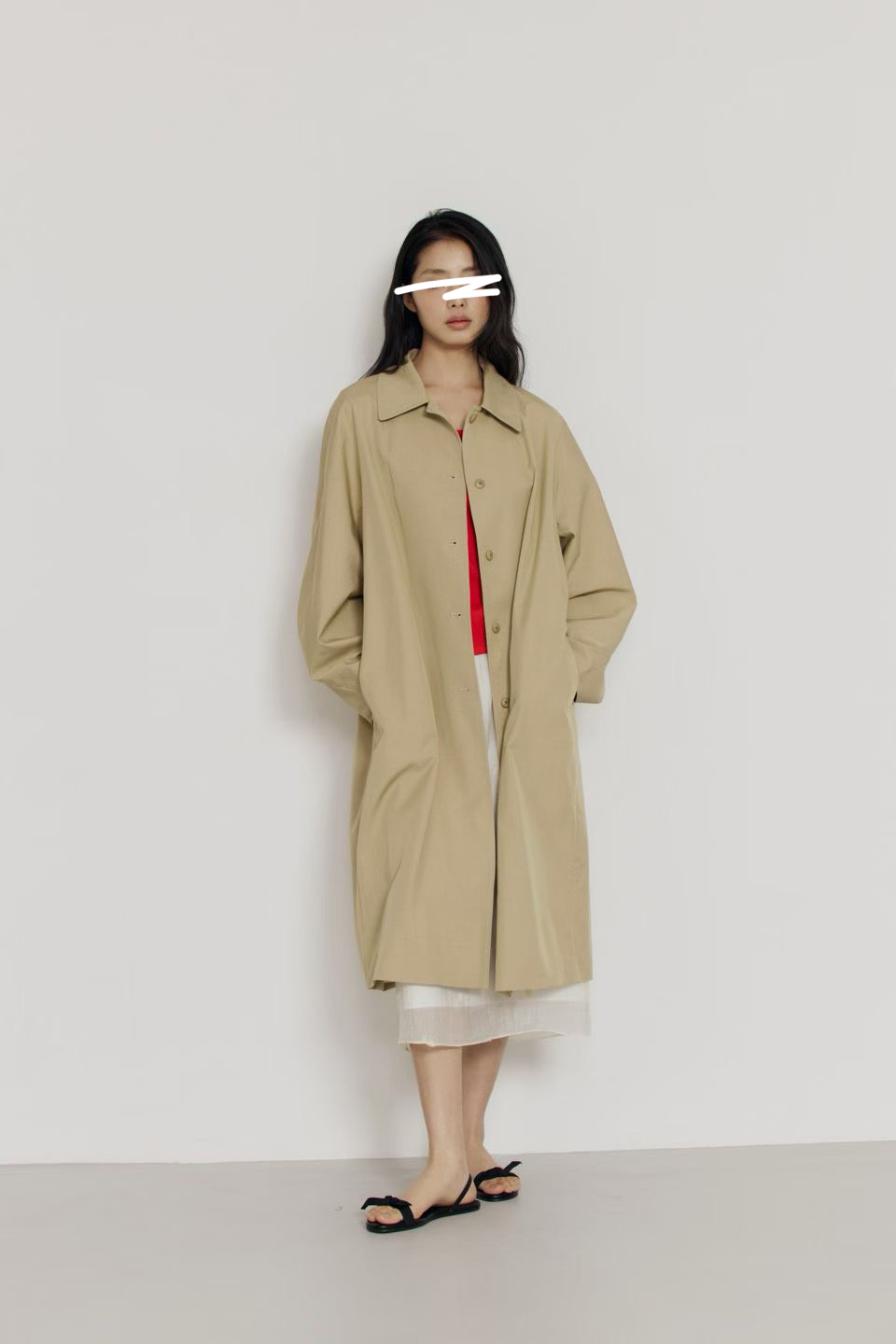 A76.瘦瘦歐膩奶霜風衣長外套