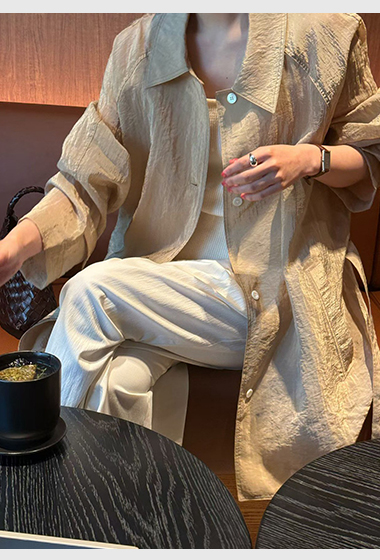 B95.瘦瘦歐膩溫柔微透綁帶外套