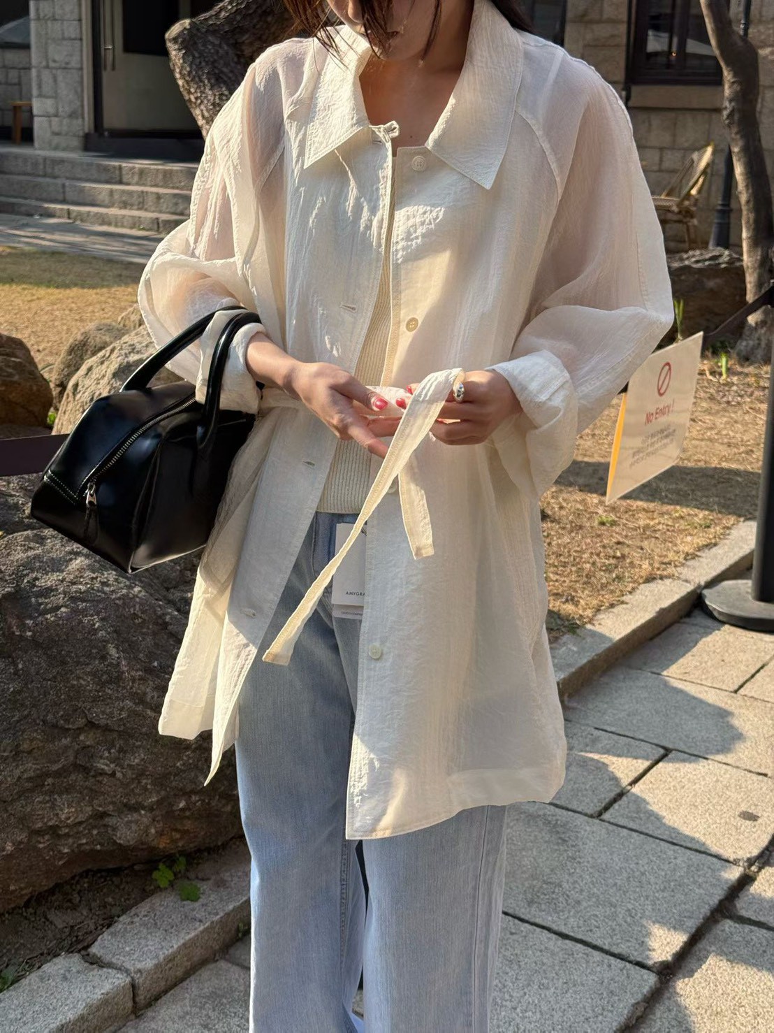 B95.瘦瘦歐膩溫柔微透綁帶外套