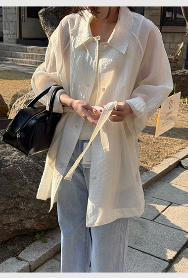 B95.瘦瘦歐膩溫柔微透綁帶外套