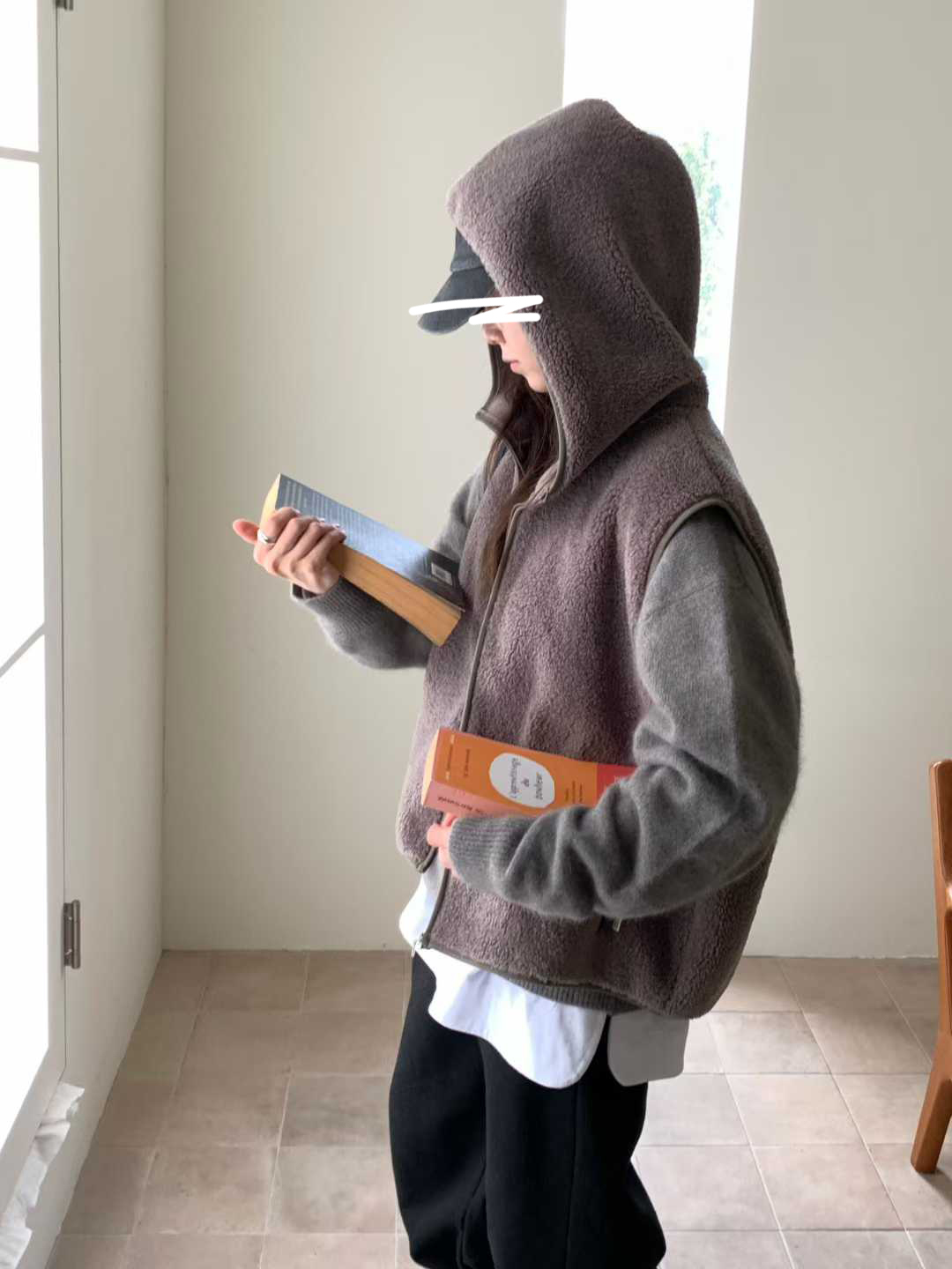 溫暖泰迪熊毛毛連帽背心外套