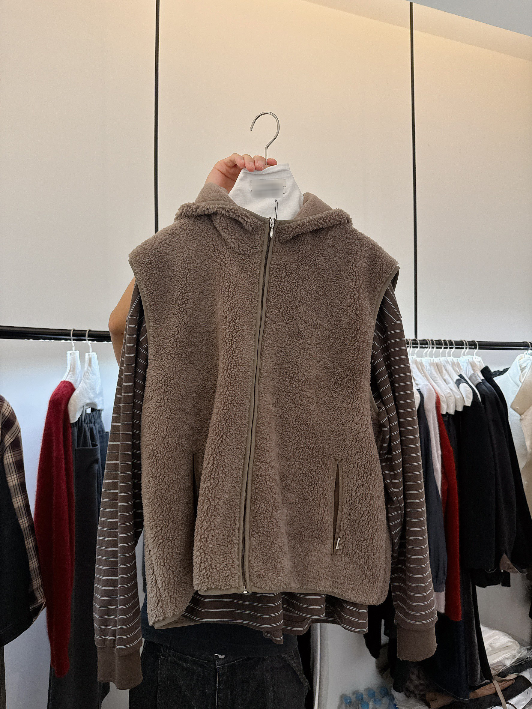 溫暖泰迪熊毛毛連帽背心外套