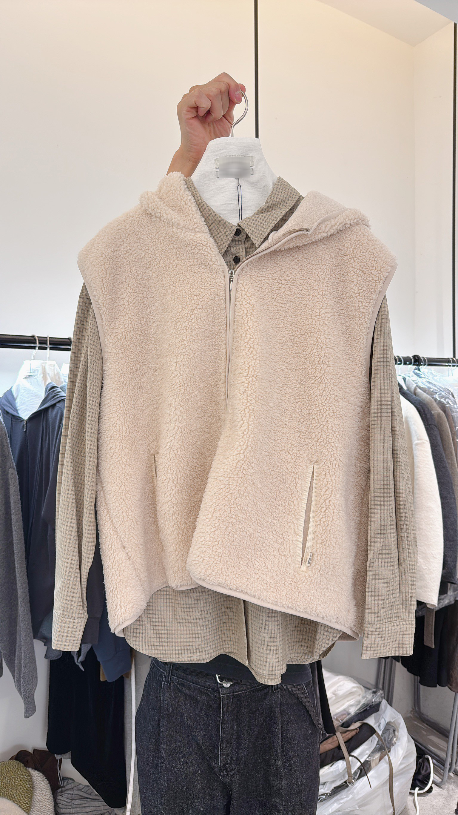 溫暖泰迪熊毛毛連帽背心外套