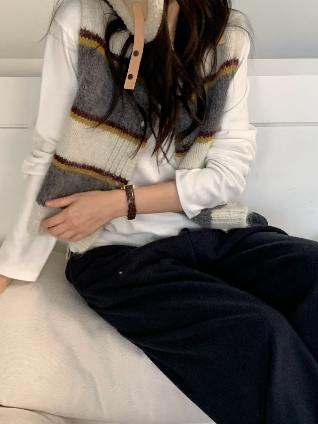 A04.小V家彩色條紋羊毛背心