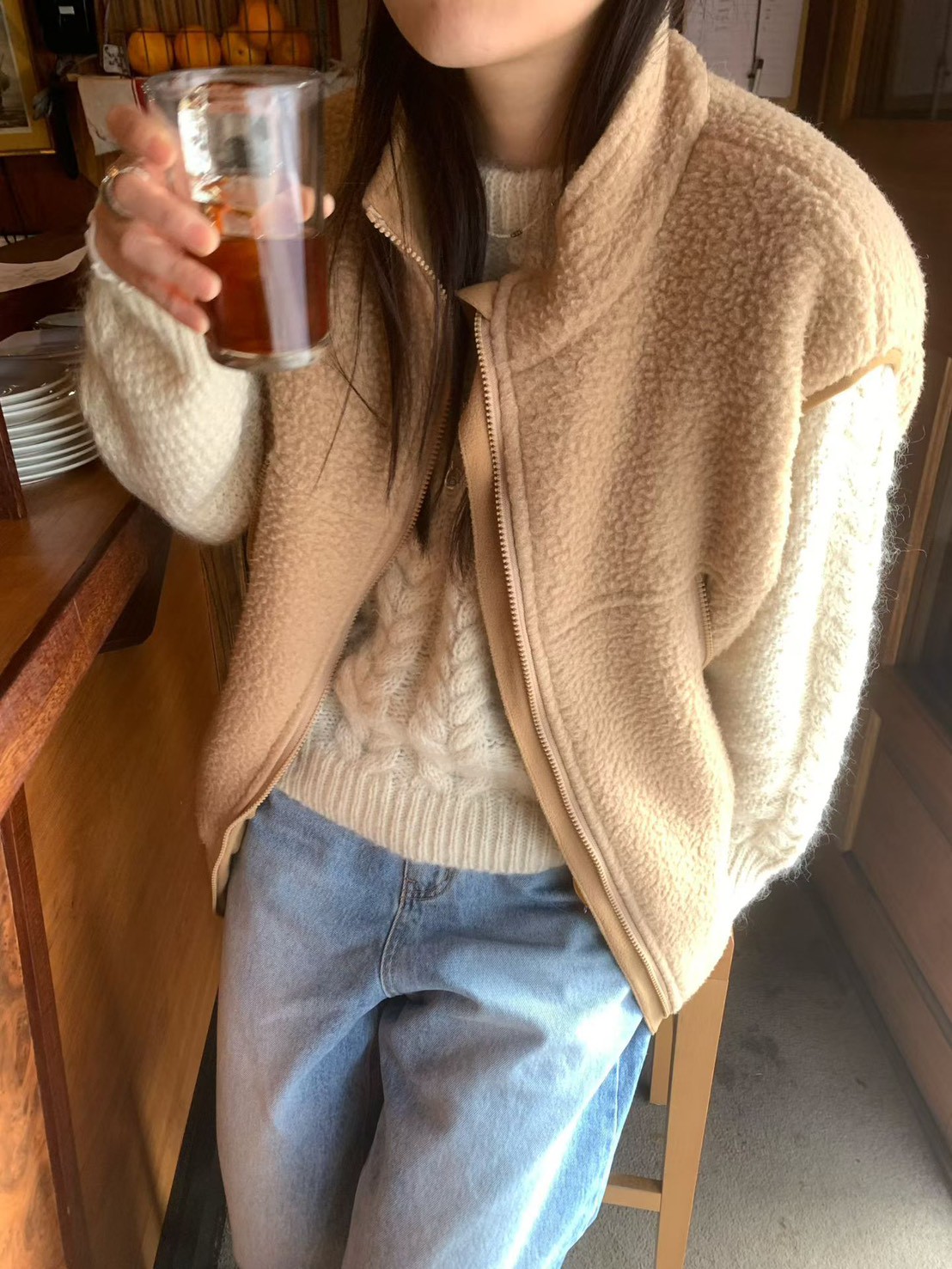 B18.小包肩立領毛毛背心外套