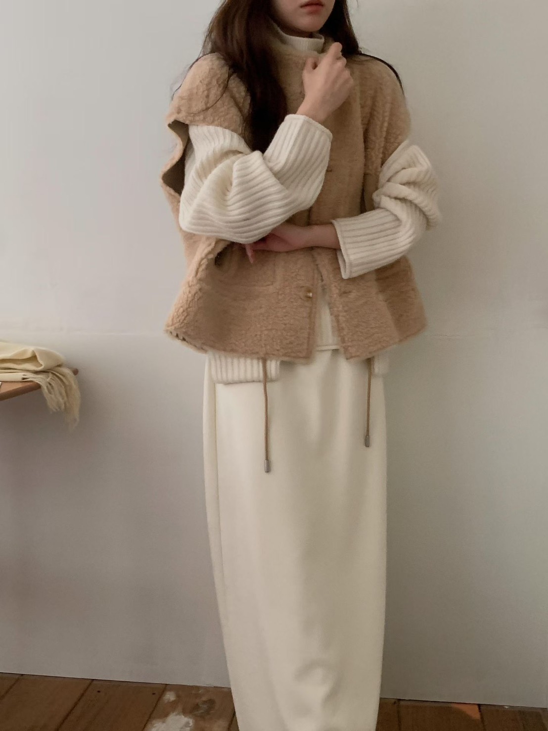 B60.正反2WAY羊羔毛包肩大口袋背心