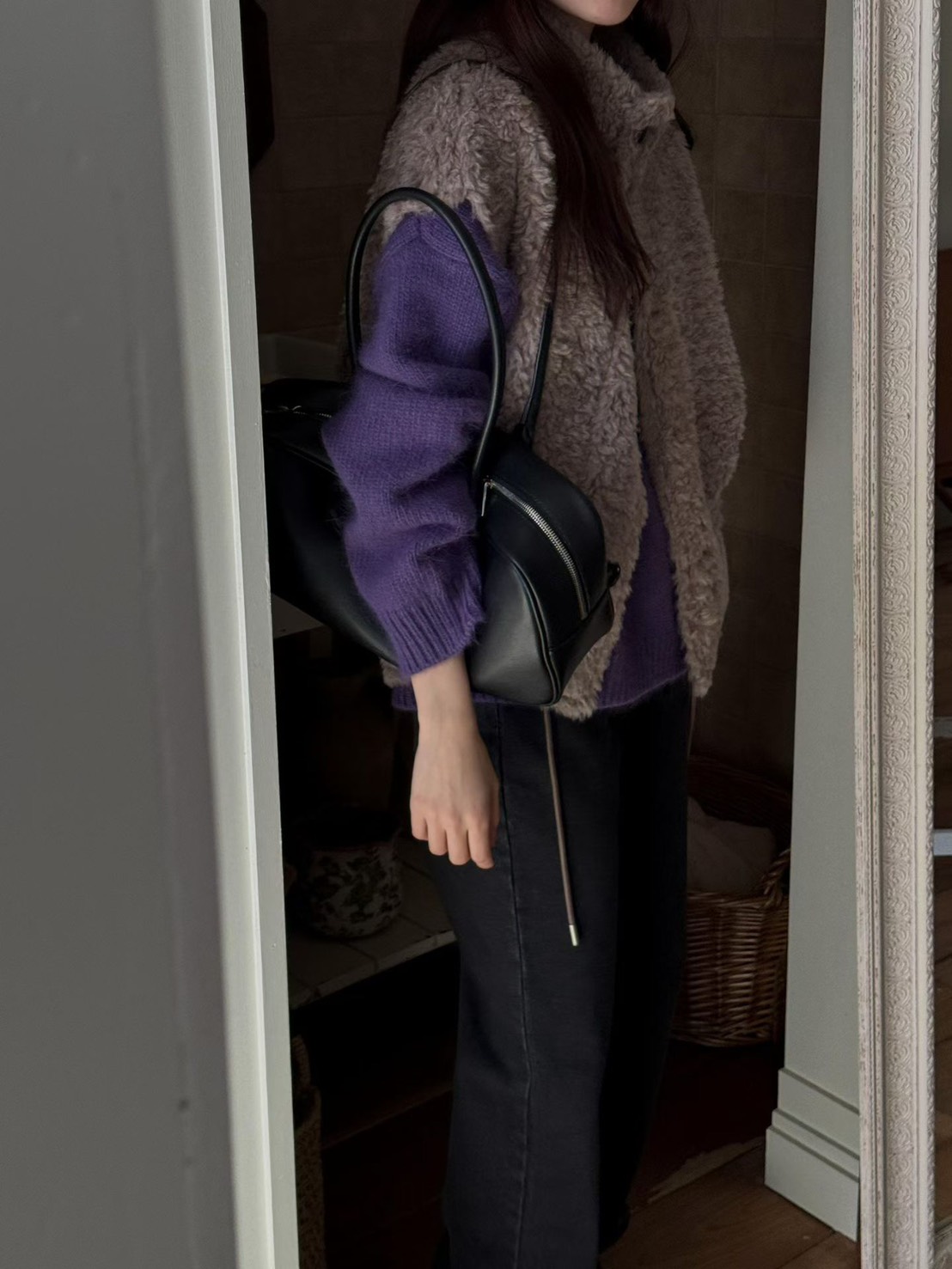 B60.正反2WAY羊羔毛包肩大口袋背心