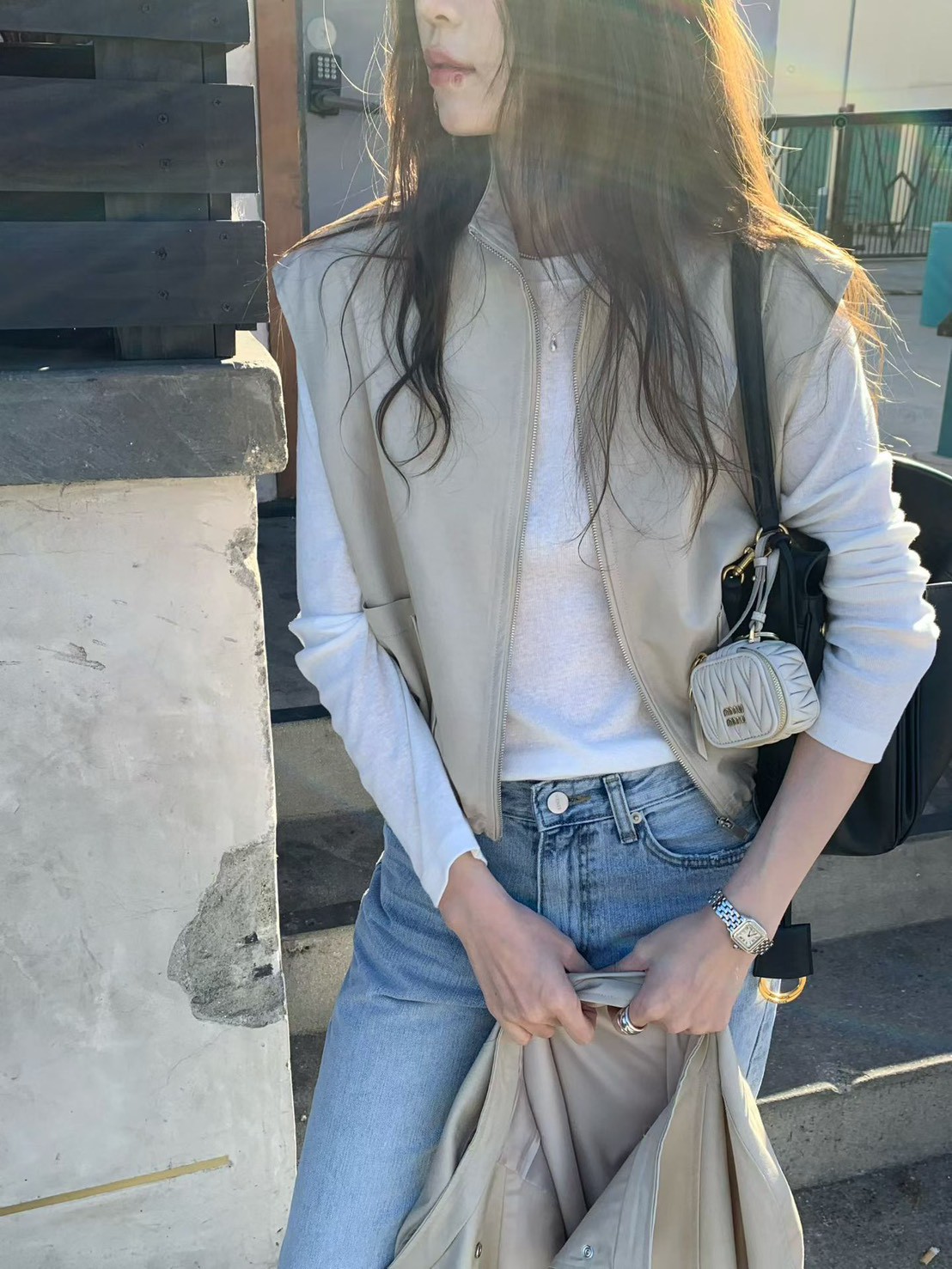 B61.時尚好搭立領包肩口袋背心